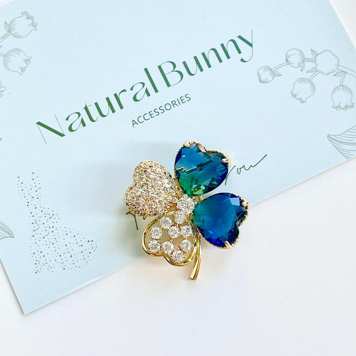 Crystal Four Leaf Clover Brooch