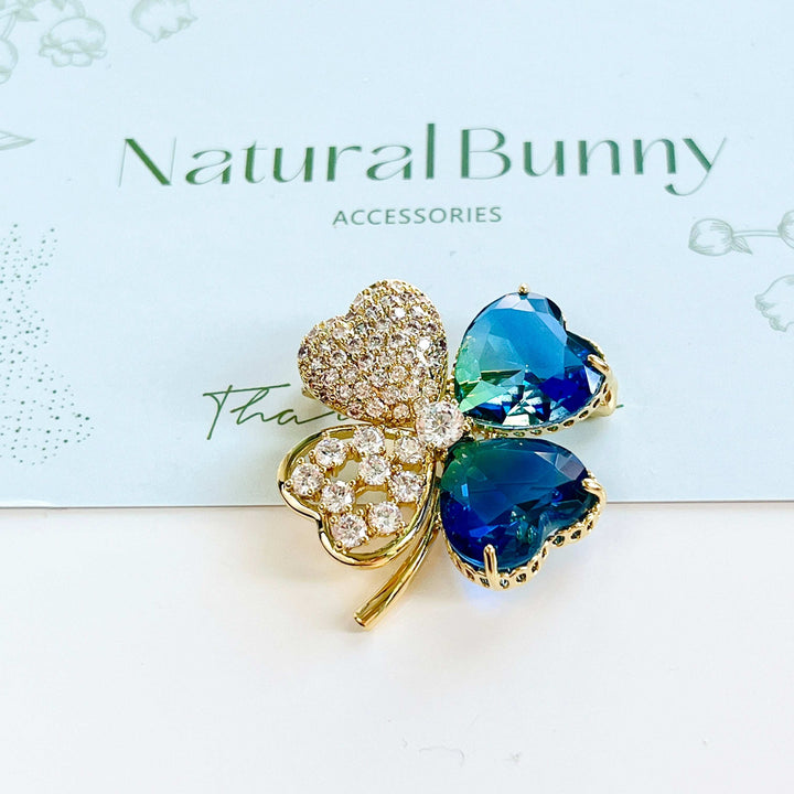 Crystal Four Leaf Clover Brooch