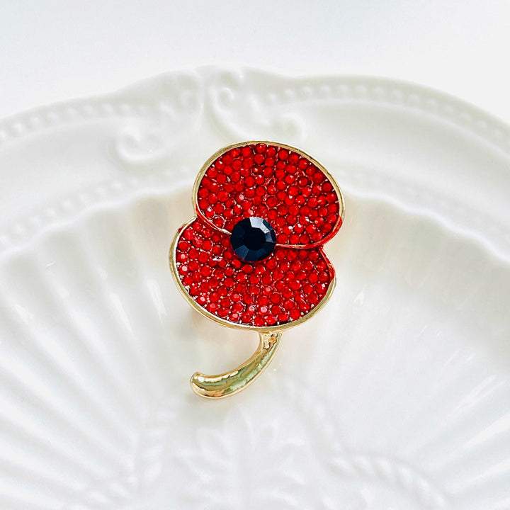 Crystal Red Poppy Brooch