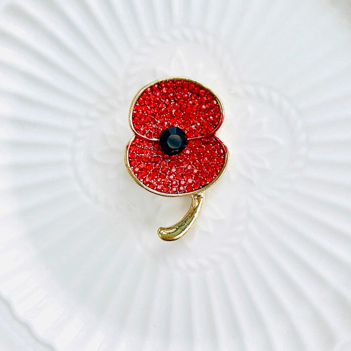 Crystal Red Poppy Brooch