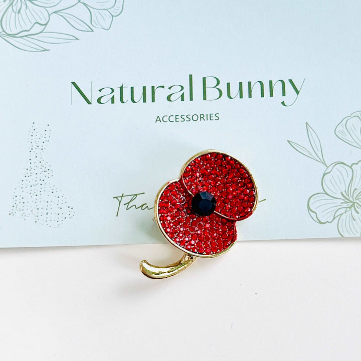 Crystal Red Poppy Brooch