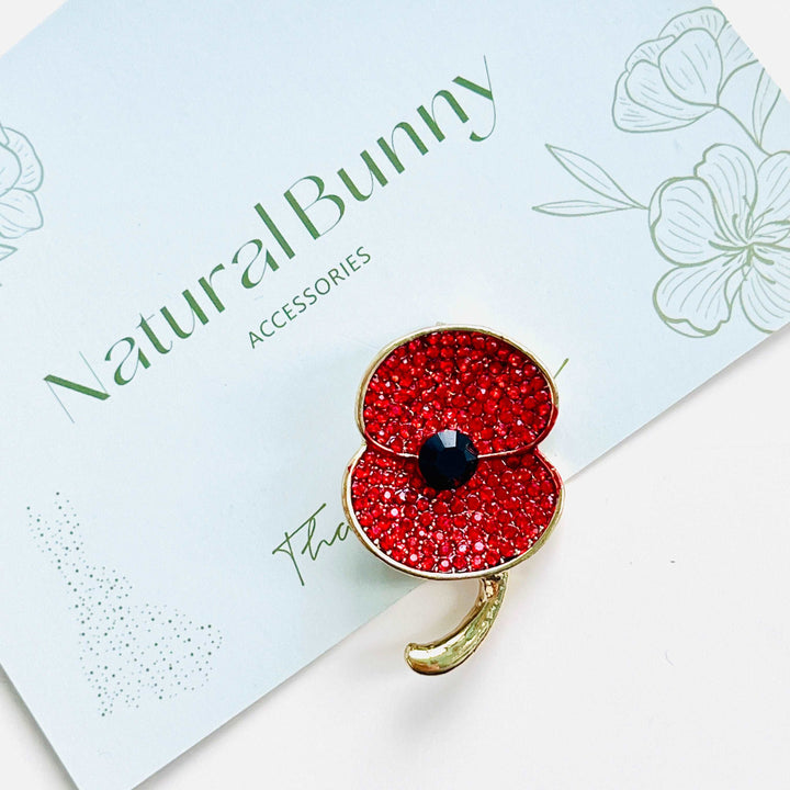 Crystal Red Poppy Brooch