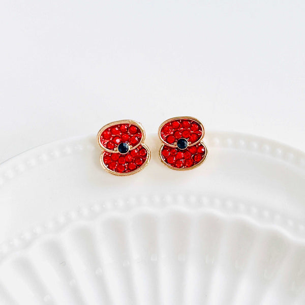 Crystal Red Poppy Stud Earrings