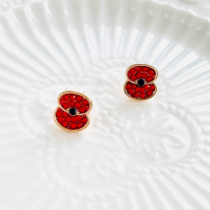 Crystal Red Poppy Stud Earrings