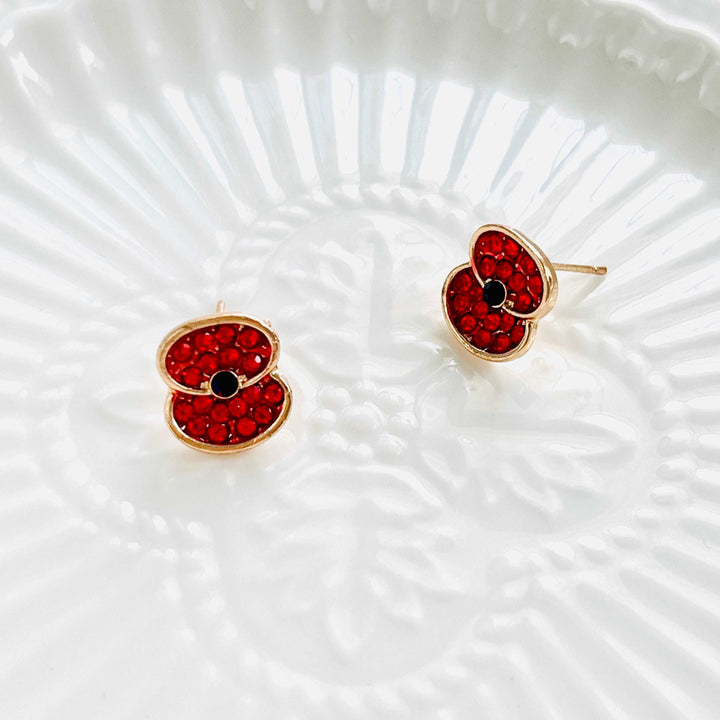 Crystal Red Poppy Stud Earrings