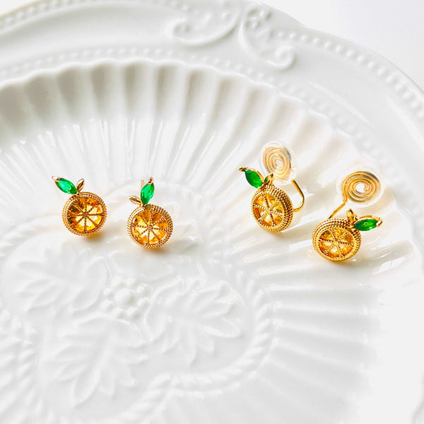 Dainty Orange Stud Earrings/ Clip-on Earrings