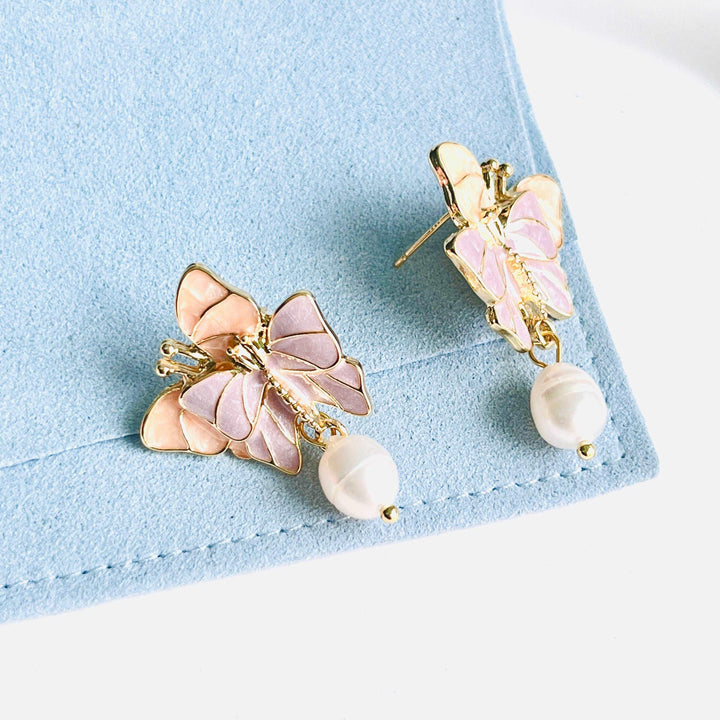 Double Butterfly Freshwater Pearl Earrings