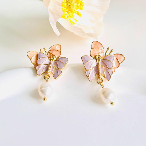 Double Butterfly Freshwater Pearl Earrings