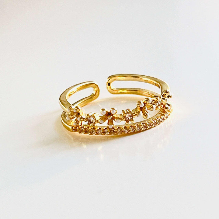 Double Layered Flower Open Ring