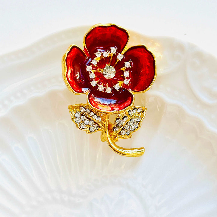 Elegant Red Poppy Flower Brooch