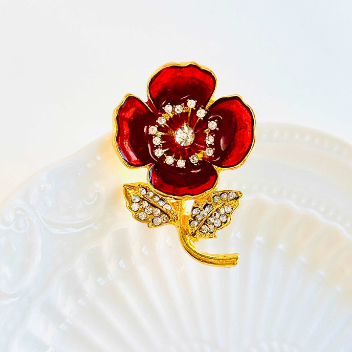 Elegant Red Poppy Flower Brooch