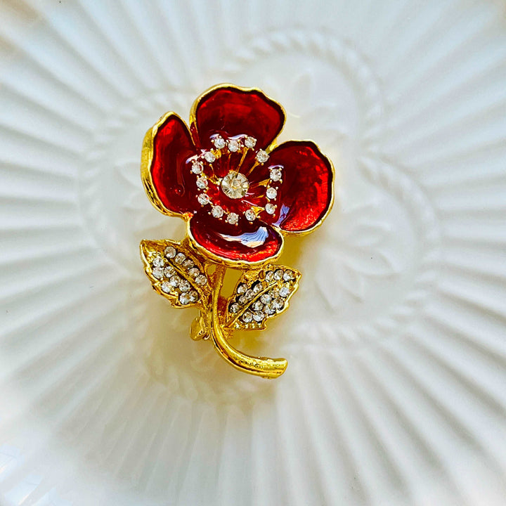 Elegant Red Poppy Flower Brooch