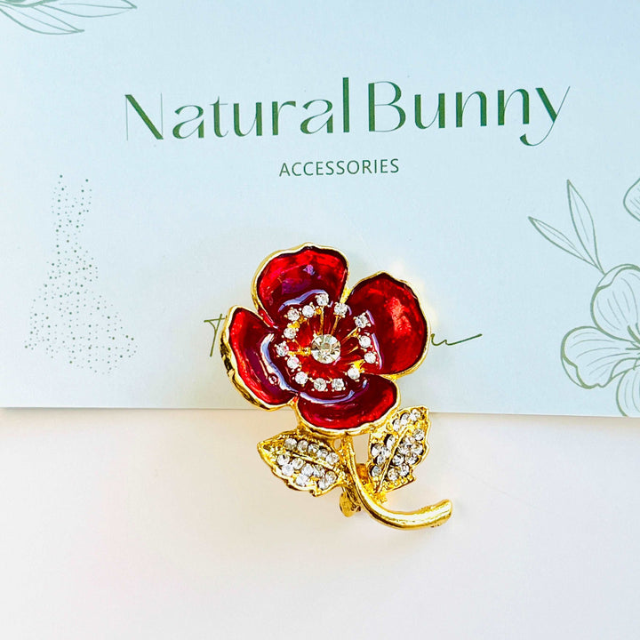 Elegant Red Poppy Flower Brooch