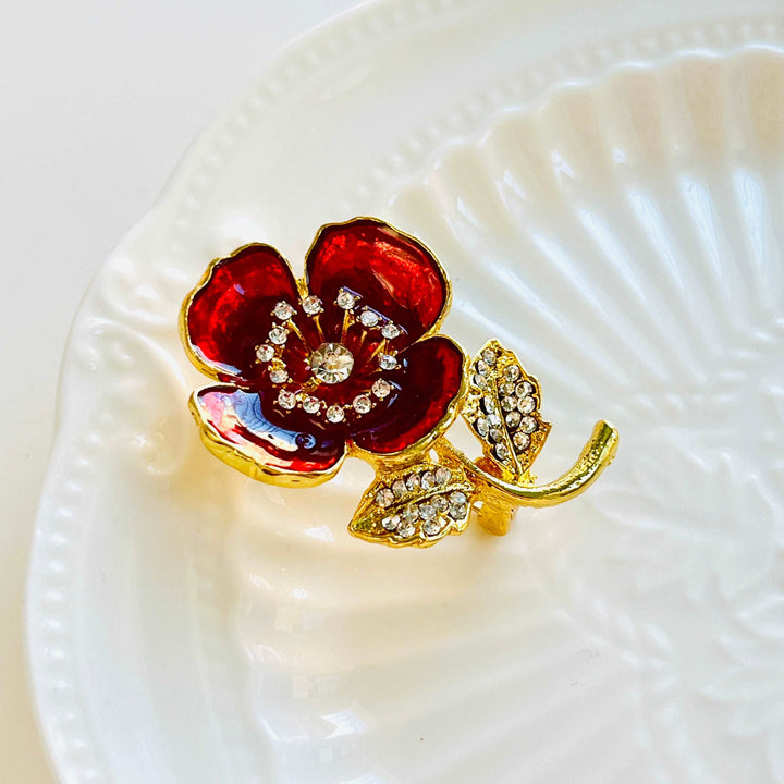 Elegant Red Poppy Flower Brooch