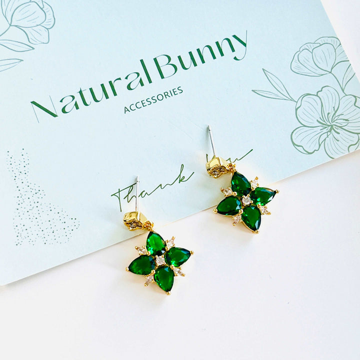 Elf Four-leaf Clover Floral Earrings