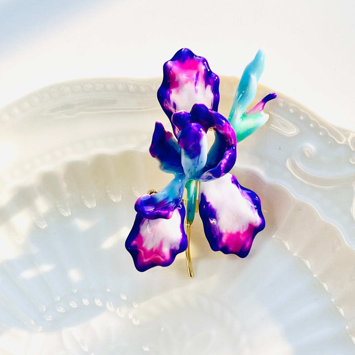 Enamel Iris Brooch