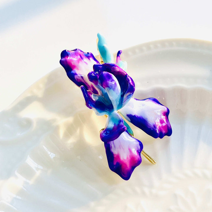 Enamel Iris Brooch