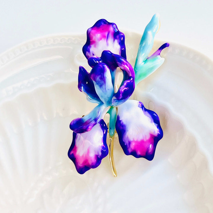 Enamel Iris Brooch