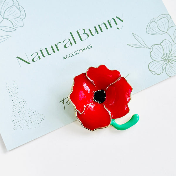 Enamel Red Poppy Brooch