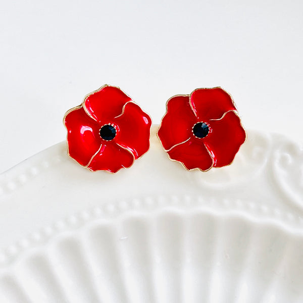 Enamel Red Poppy Stud Earrings