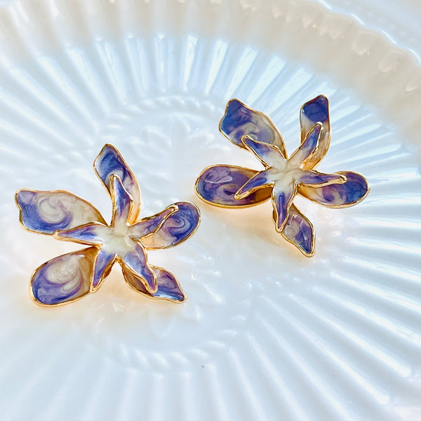 Enamel Violet Flower Stud Earrings