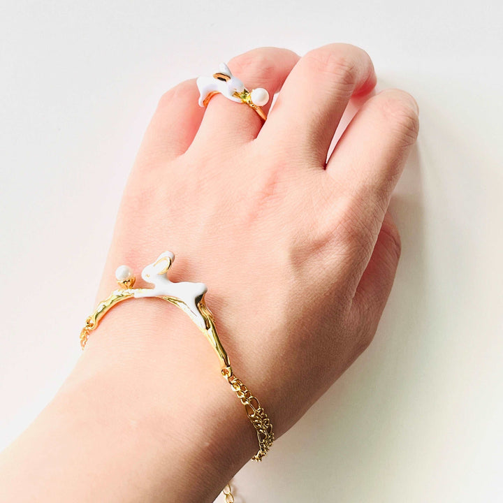 Enamel White Rabbit Pearl Bracelet