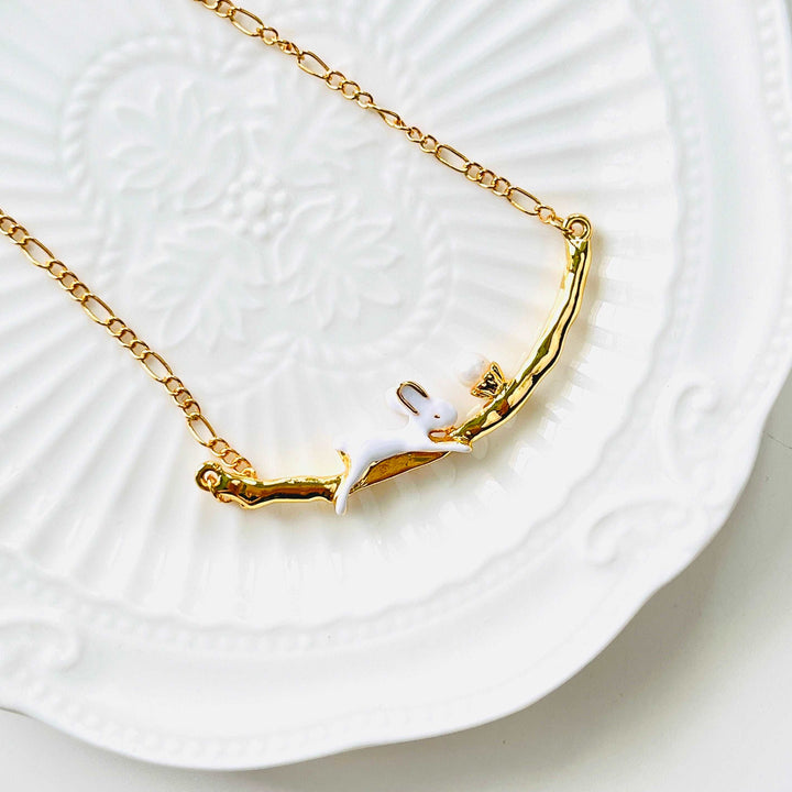 Enamel White Rabbit Pearl Necklace