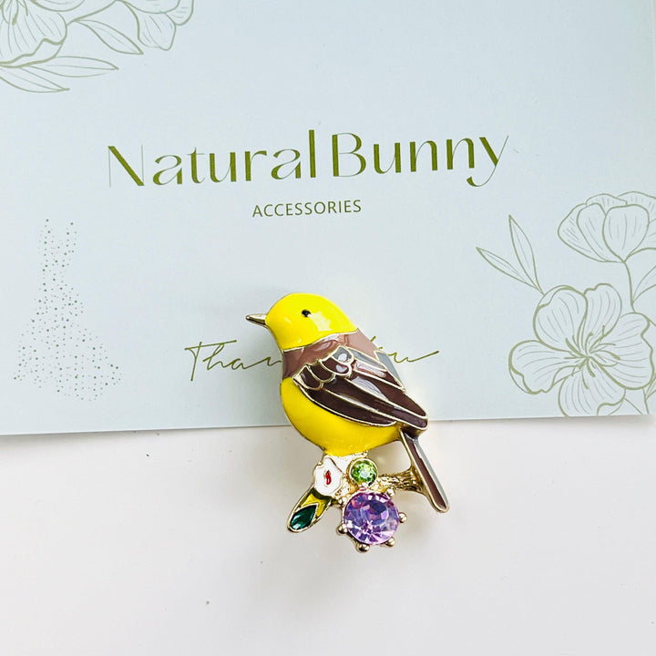 Enamel Yellow Warbler Brooch - Natural Bunny Accessories