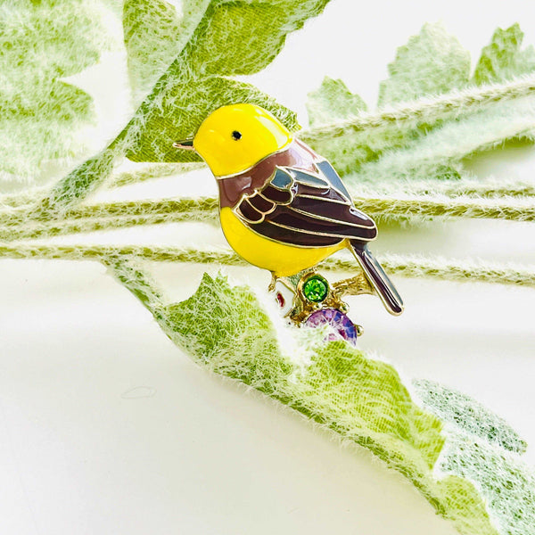 Enamel Yellow Warbler Brooch - Natural Bunny Accessories