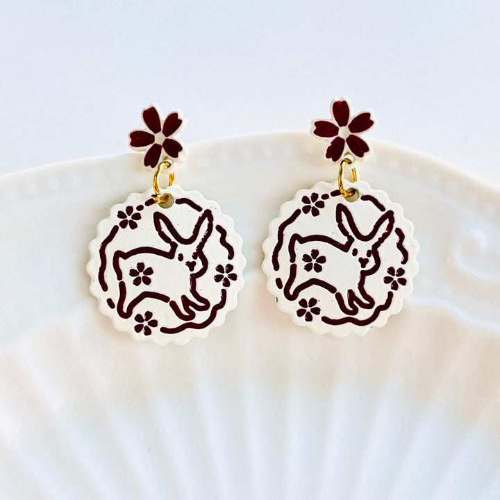 Flower Rabbit Drop Earrings / Clip-on Earrings