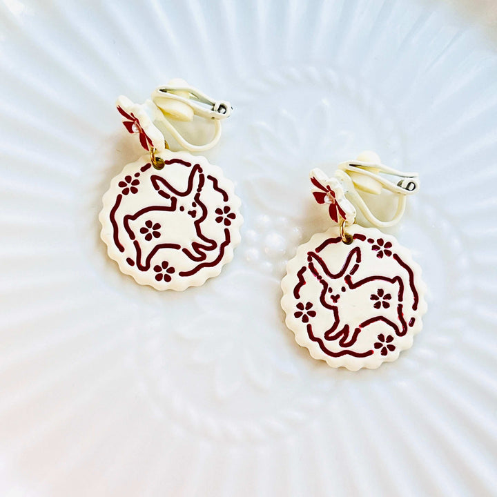 Flower Rabbit Drop Earrings / Clip-on Earrings