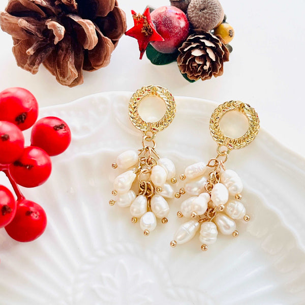 Freshwater Pearl Cluster Tassel Earrings