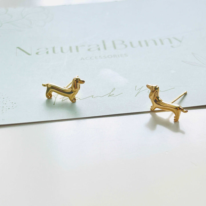 Golden Dachshund Dog Stud Earrings