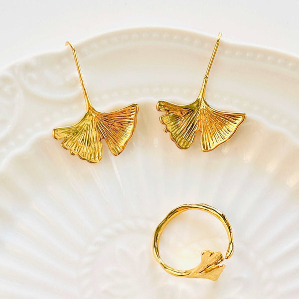 Golden Ginkgo Leaf Earrings