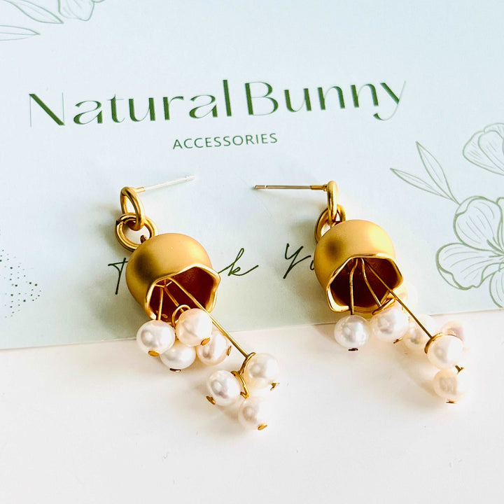 Golden Lily Of The Valley Pearl Tassel Earrings