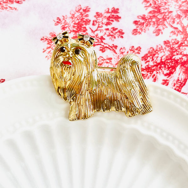 Golden Maltese Dog Brooch