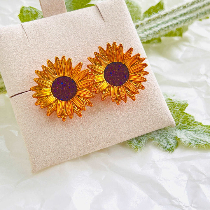 Golden Sunflower Stud Earrings