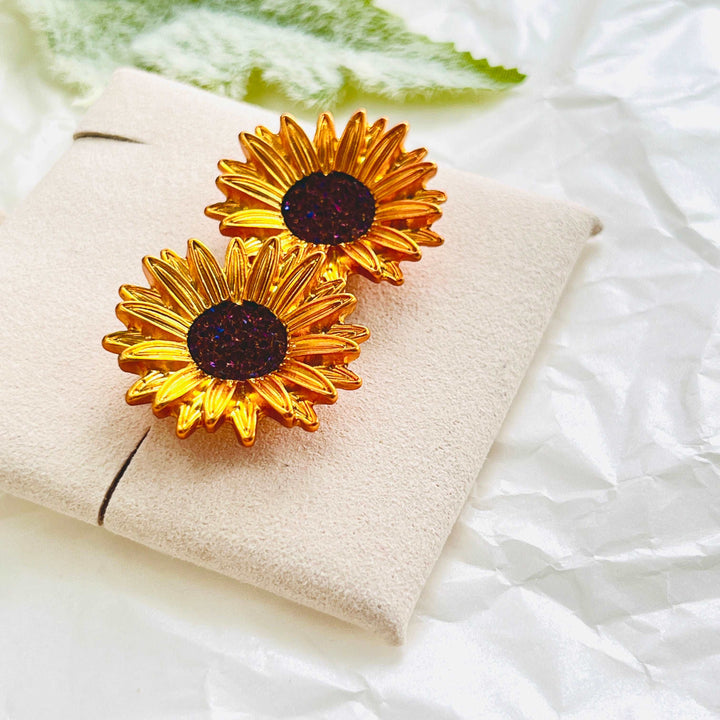 Golden Sunflower Stud Earrings