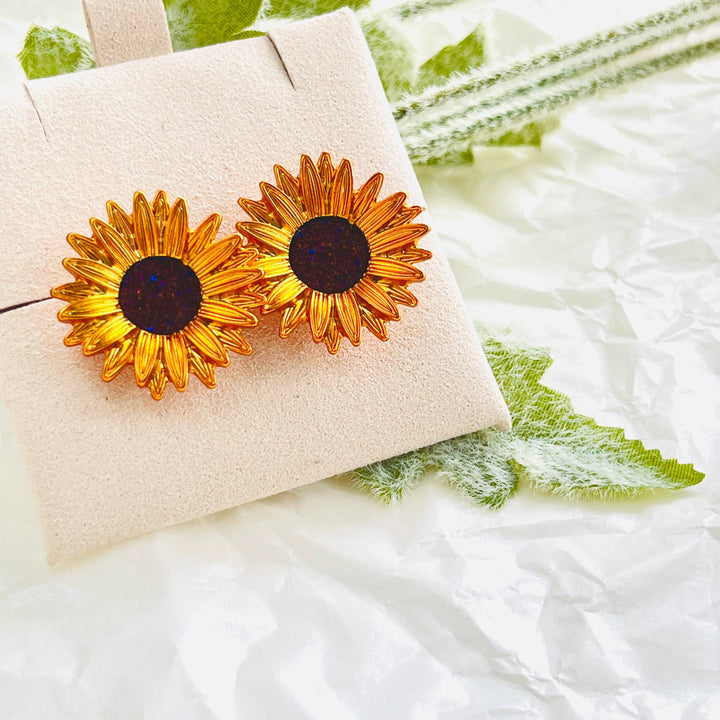 Golden Sunflower Stud Earrings