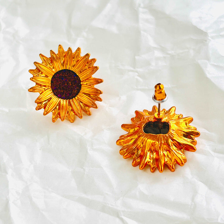 Golden Sunflower Stud Earrings