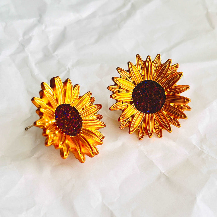 Golden Sunflower Stud Earrings