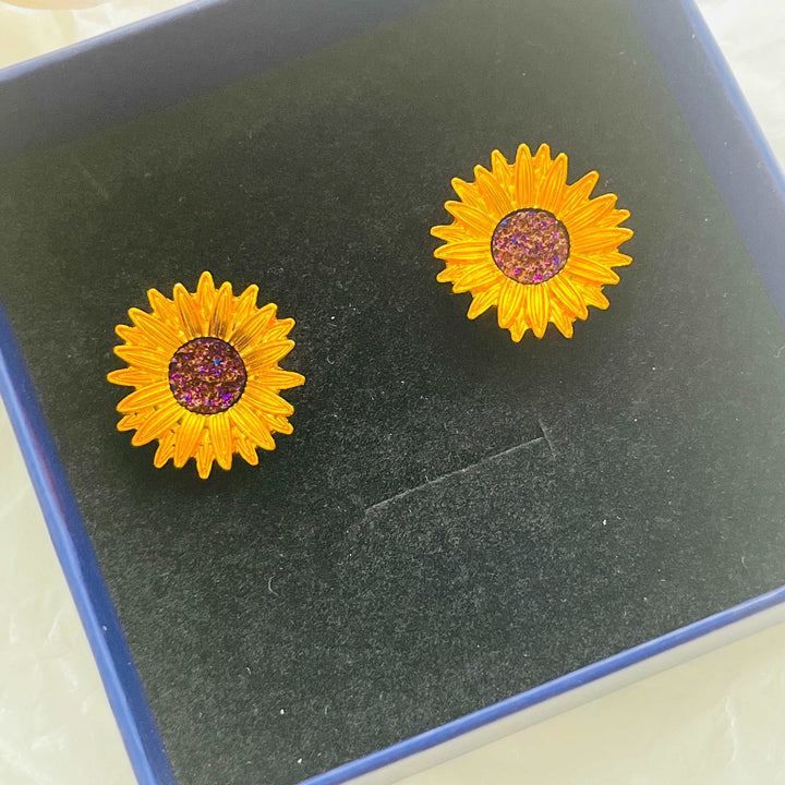 Golden Sunflower Stud Earrings