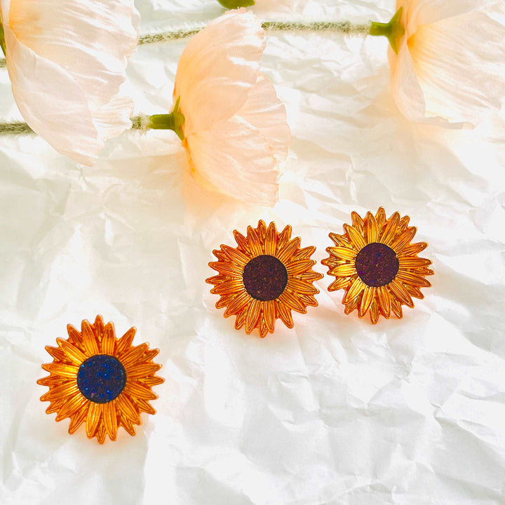 Golden Sunflower Stud Earrings