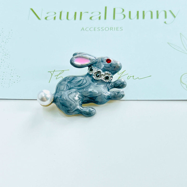 Grey Bunny Brooch Pin