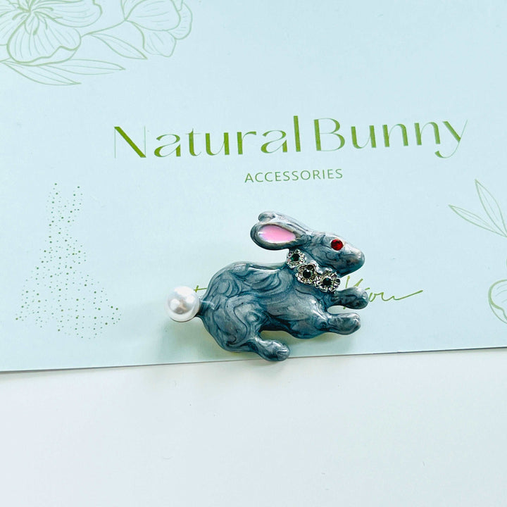 Grey Bunny Brooch Pin