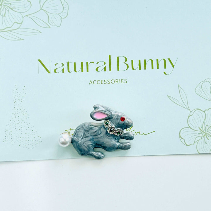 Grey Bunny Brooch Pin