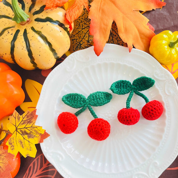 Handmade Crochet Cherry Brooch