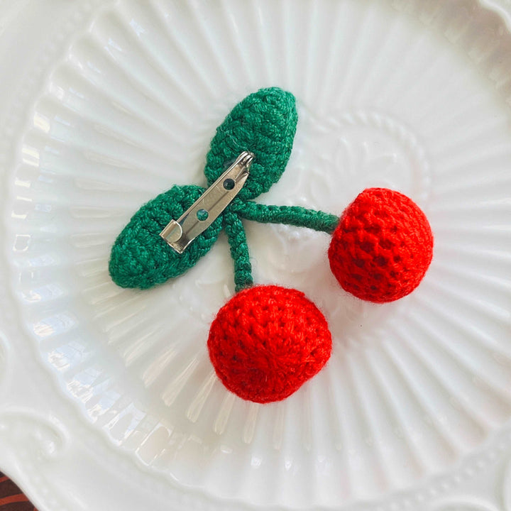 Handmade Crochet Cherry Brooch