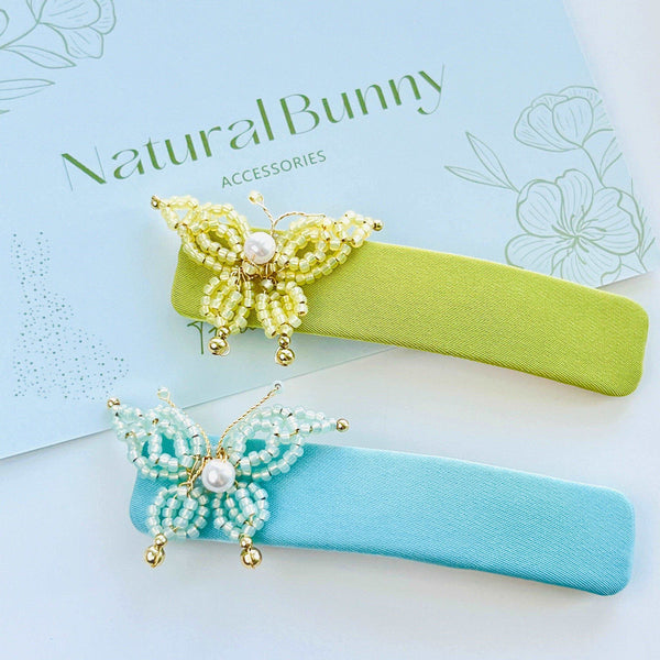 Handmade Satin Butterfly Snap Hair Clip - Natural Bunny Accessories