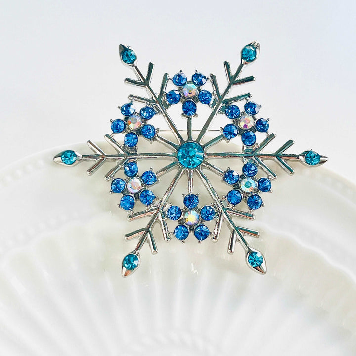 Ice Frozen Blue Snowflake Brooch